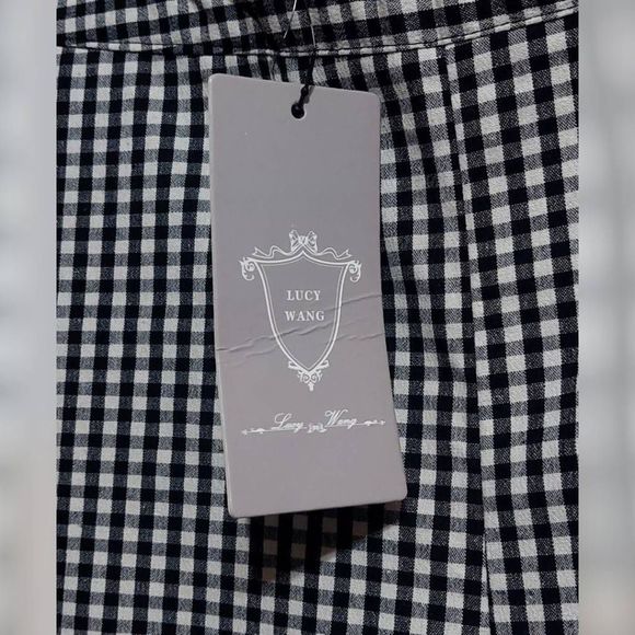 Lucy Wang Make It Fair Gingham Trouser Pants, Small, Black And White, NWT - Picture 5 of 14